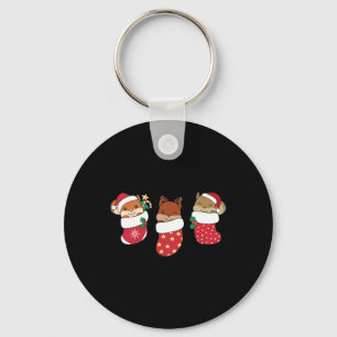 Cute Squirrel In Christmas Sock For Christmas Key Ring