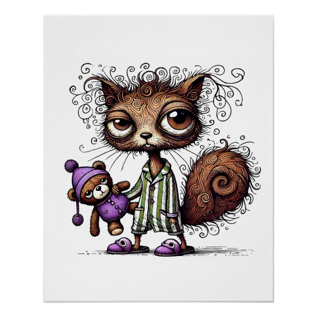 Cute Squirrel in Pyjamas with Teddy Poster (Front)