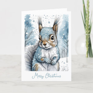 Cute Squirrel in Snow Christmas Holiday Card