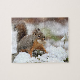 Cute Squirrel in Snow with Peanut Jigsaw Puzzle