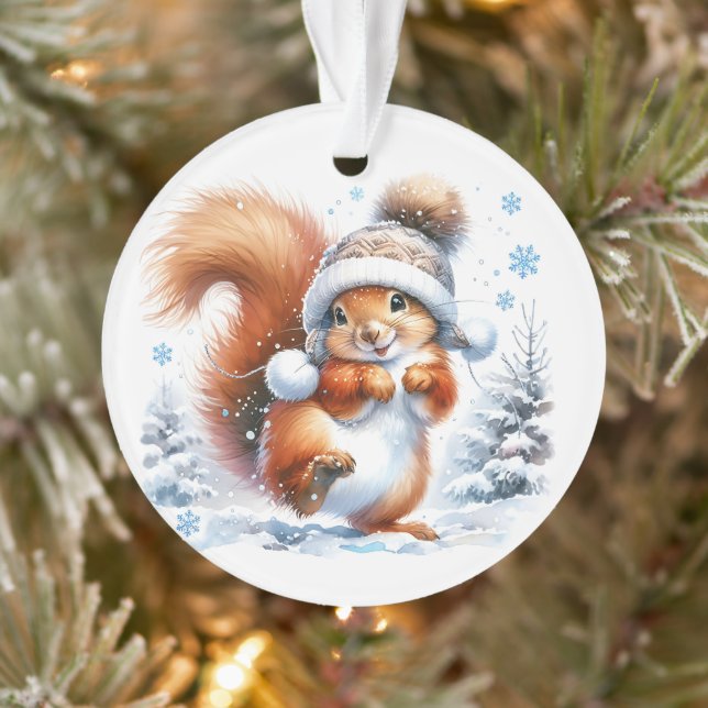 Cute Squirrel in the Snow Christmas Personalised Ornament (Tree)