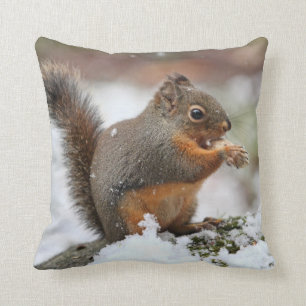 Cute Squirrel in the Snow Photo Cushion