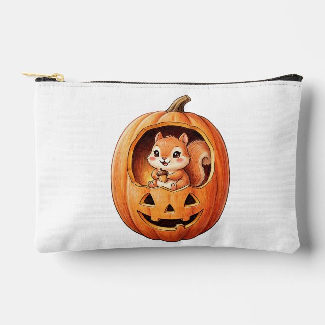 Cute Squirrel inside Halloween Pumpkin Jack o Lant Accessory Pouch (Front)