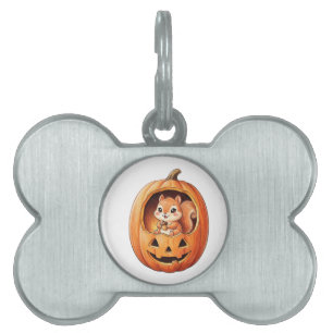 Cute Squirrel inside Halloween Pumpkin Jack o Lant Pet ID Tag