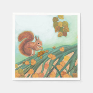 Cute Squirrel is Eating Hazelnut Illustration Napkin