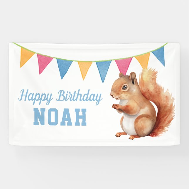 Cute squirrel, kids birthday party  banner (Horizontal)