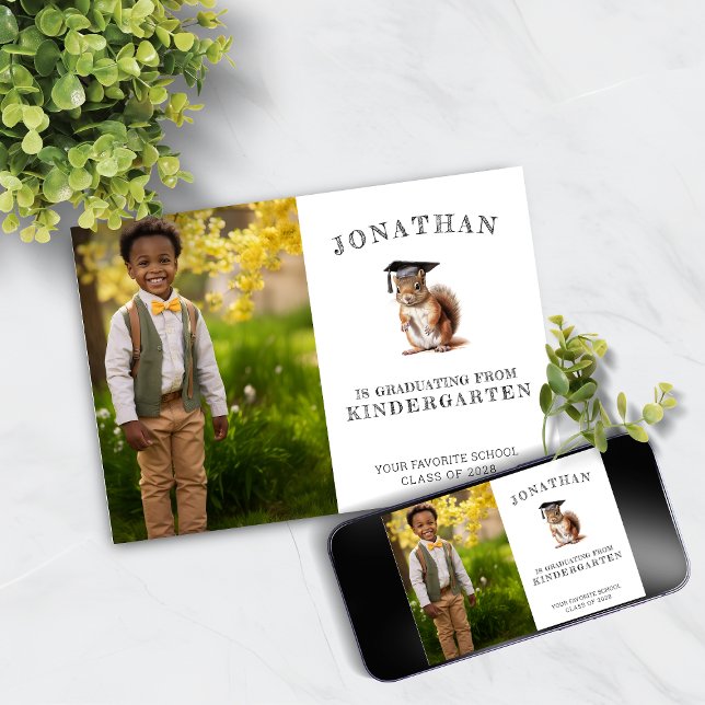  Cute Squirrel Kindergarten Graduation  Announcement (Creator Uploaded)