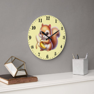 Cute squirrel lovers banana  large clock