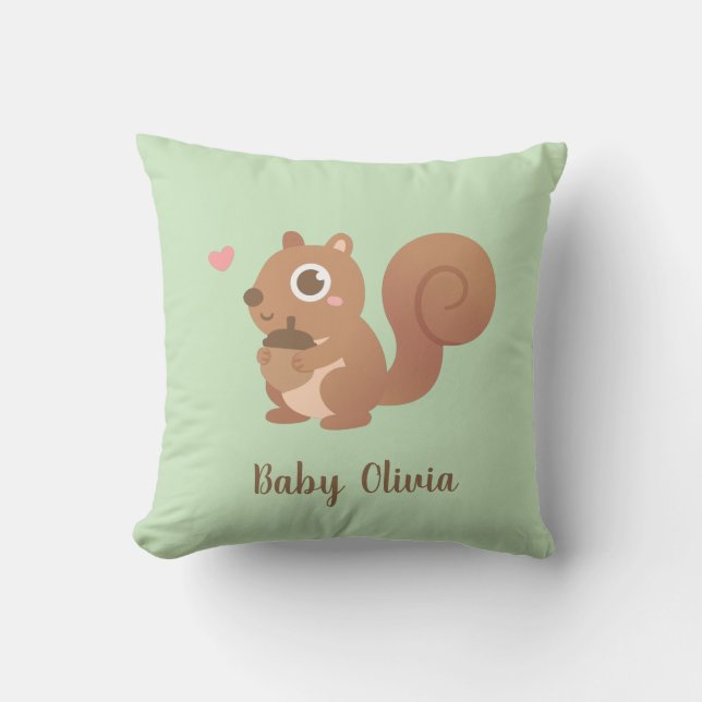 Cute Squirrel Loves Acorn Baby Nursery Decor Cushion (Front)