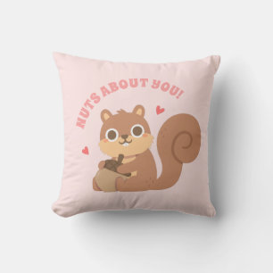 Cute Squirrel Nuts About You Funny Love Pun Cushion