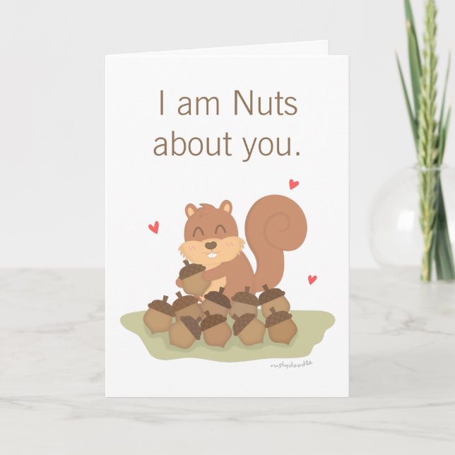 Cute Squirrel Nuts About You Pun Love Humour Holiday Card (Front)