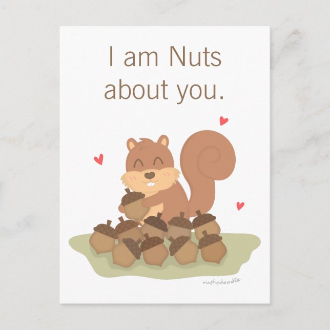 Cute Squirrel Nuts About You Pun Love Humour Postcard (Front)