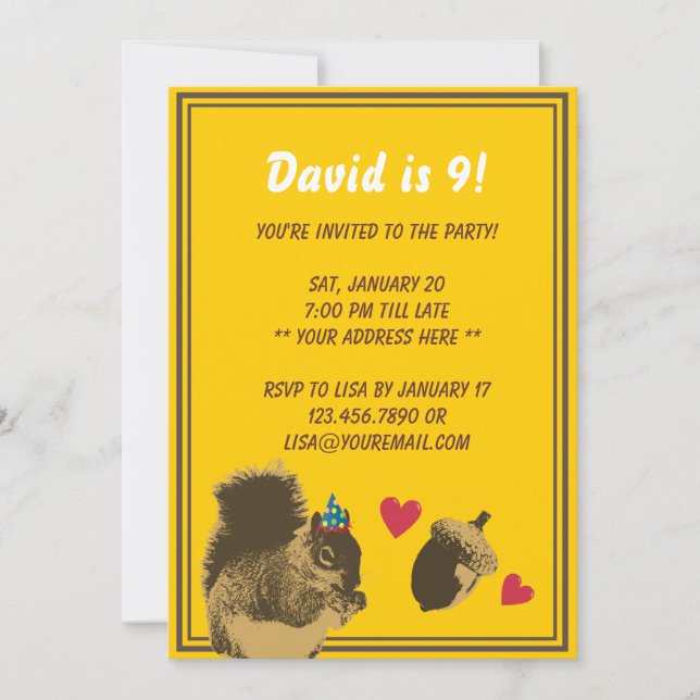Cute Squirrel & Oak Nut Birthday Party Invitation (Front)