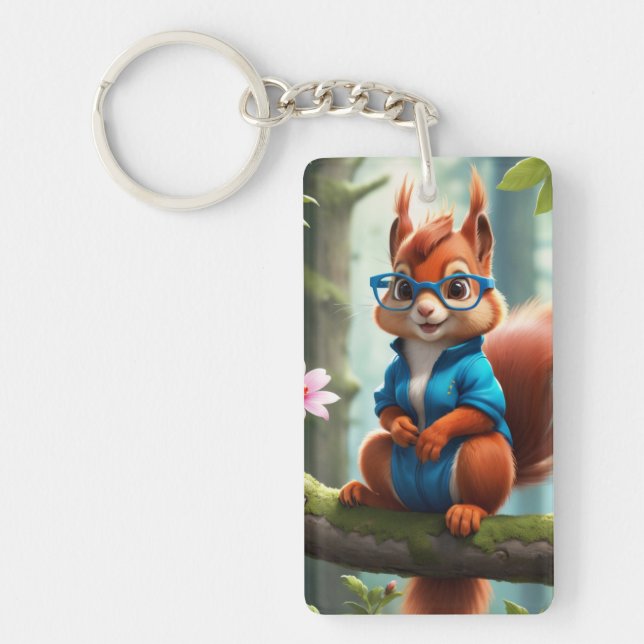 Cute Squirrel on the Branch of Tree-57400 Key Ring (Front)