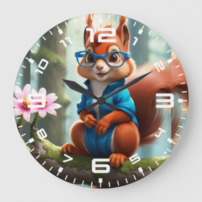 Cute Squirrel on the Branch of Tree Large Clock (Front)