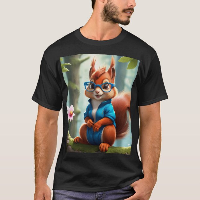 Cute Squirrel on the Branch of Tree T-Shirt (Front)
