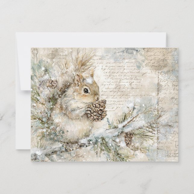 Cute squirrel on the pine branch holiday card (Front)