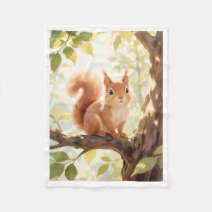 Cute Squirrel on Tree Branch Cosy Fleece Blanket