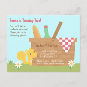 Cute Squirrel Park Picnic Kids Birthday Party Invitation