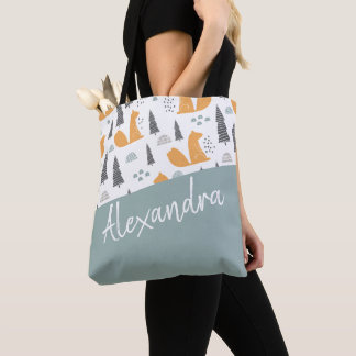 Cute Squirrel Pattern Green Personalised Tote Bag