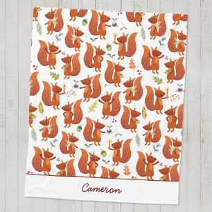 Cute Squirrel Personalised Woodland Fleece Blanket