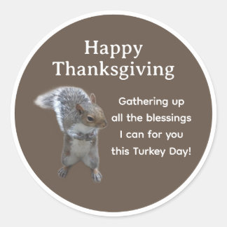 Cute Squirrel Photo Happy Thanksgiving Day         Classic Round Sticker