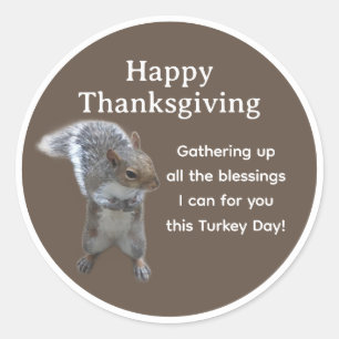 Cute Squirrel Photo Happy Thanksgiving Day Classic Round Sticker