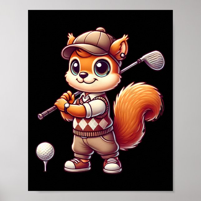 Cute Squirrel Playing Golf Golfer Golfing Men Wome Poster (Front)