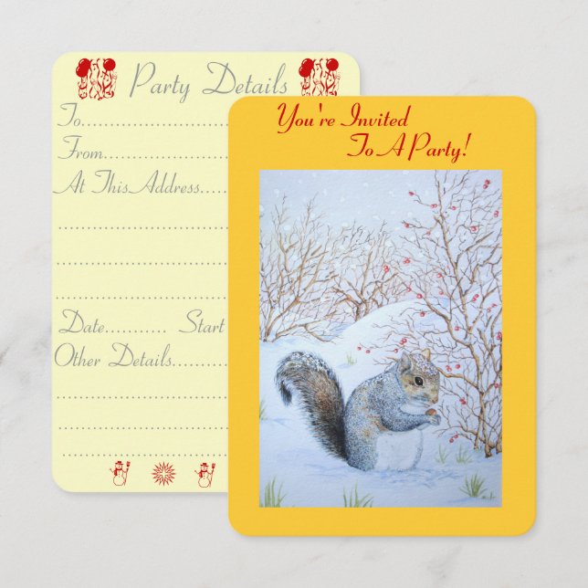 cute squirrel snow scene christmas party invitation (Front/Back)