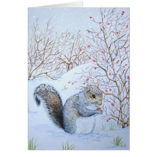 cute squirrel snow scene wildlife at christmas (Front)