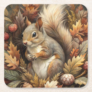 Cute Squirrel Square Paper Coaster