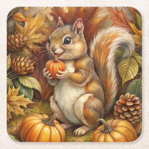 Cute Squirrel Square Paper Coaster