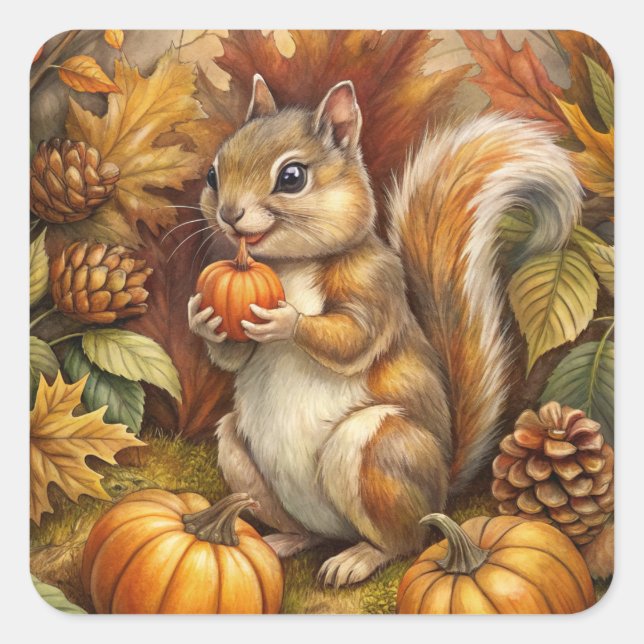 Cute Squirrel Square Sticker (Front)