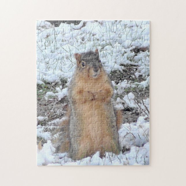 Cute Squirrel Standing up in Snow Winter Jigsaw Puzzle (Vertical)