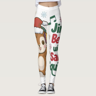 Cute Squirrel Wearing Santa Hat and Headphones - H Leggings