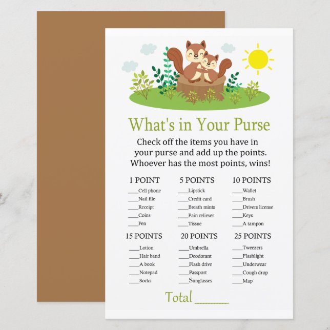 Cute Squirrel What's in your purse game (Front/Back)