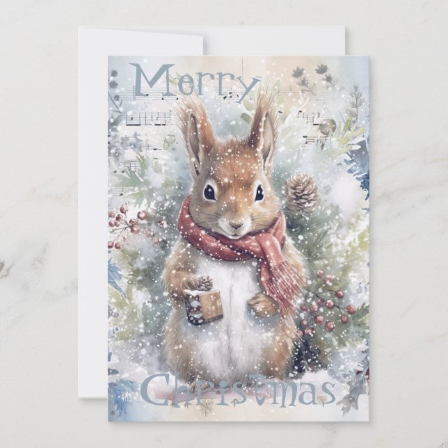 Cute Squirrel Winter Christmas Holiday Card (Front)