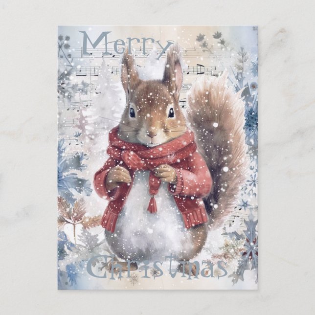 Cute Squirrel Winter Christmas Holiday Postcard (Front)