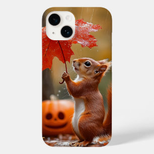 Cute Squirrel with a Leaf Umbrella - Autumn Rain Case-Mate iPhone 14 Case