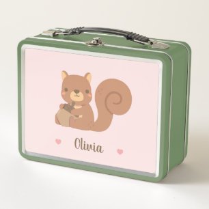 Cute Squirrel With Acorn Girls Personalised Metal Lunch Box