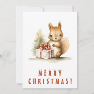 Cute Squirrel with Christmas Gift Merry Christmas Holiday Card
