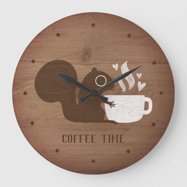 Cute Squirrel with Coffee | Whimsical Animal Art Large Clock (Front)