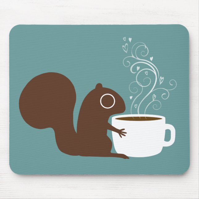 Cute Squirrel with Coffee | Whimsical Animal Art Mouse Mat (Front)