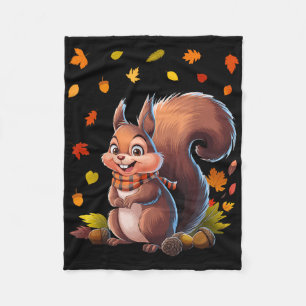 Cute Squirrel With Fall Leaves Autumn Animal Thank Fleece Blanket