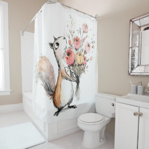 Cute Squirrel with Flower Bouquet Shower Curtain