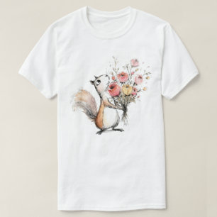 Cute Squirrel with Flower Bouquet T-Shirt