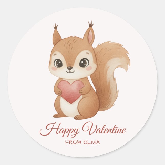 Cute Squirrel with Heart Valentine's Day Classic Round Sticker (Front)