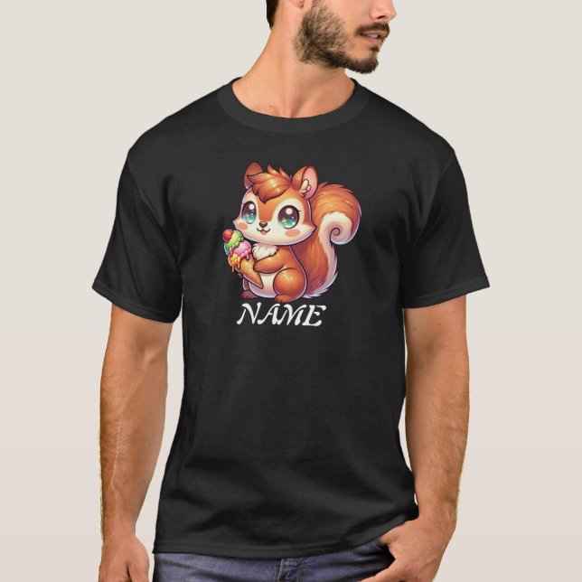 Cute Squirrel with ice cream cone T-Shirt (Front)
