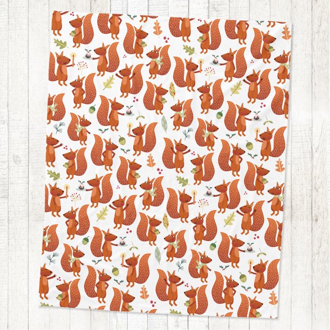 Cute Squirrel Woodland Animal Fleece Blanket (Fun red squirrel pattern fleece blanket by Nic Squirrell)
