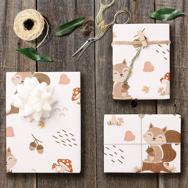 Cute Squirrel Woodland Forest Pattern Wrapping Paper Sheet (Creator Uploaded)